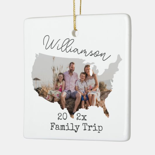 アメリカカスタム地図アウトライン休暇家族の写真 セラミックオーナメント (左)