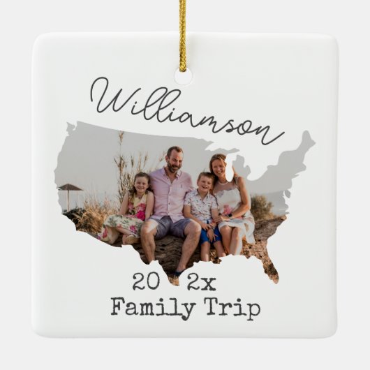アメリカカスタム地図アウトライン休暇家族の写真 セラミックオーナメント (裏面)