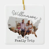 アメリカカスタム地図アウトライン休暇家族の写真 セラミックオーナメント (正面)