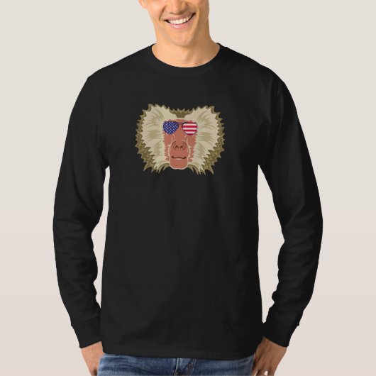 アメリカカッコいい国旗を着たバブーン Tシャツ (正面)