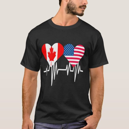 アメリカカナダカップルハート Tシャツ (正面)
