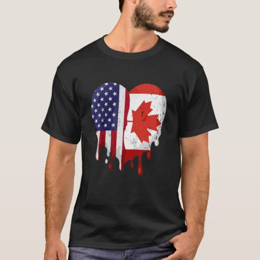 アメリカカナダ伝統月カナダ国旗のハート Tシャツ (正面)