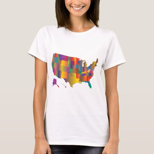 アメリカカラフルの地図 Tシャツ (正面)