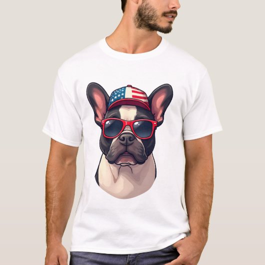 アメリカカラーのフレンチブルドッグ (3) Tシャツ (正面)