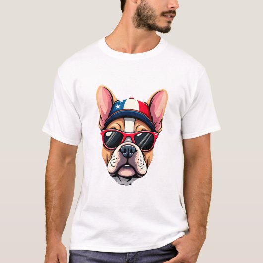 アメリカカラーのフレンチブルドッグ (6) Tシャツ (正面)