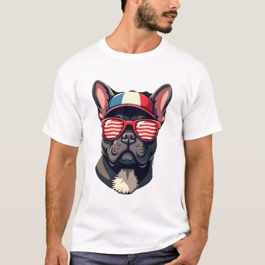 アメリカカラーのフレンチブルドッグ (7) Tシャツ (正面)