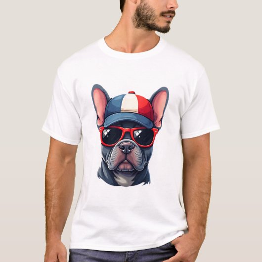 アメリカカラーのフレンチブルドッグ Tシャツ (正面)