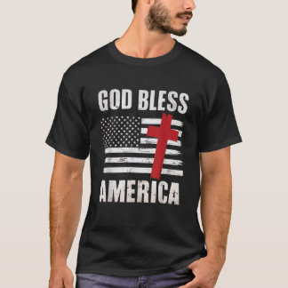 アメリカキリスト教十字愛国米国国旗を祝福 Tシャツ