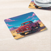 アメリカクラシックのピックアップトラック スクエアペーパーコースター (アングル)
