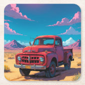 アメリカクラシックのピックアップトラック スクエアペーパーコースター (正面)