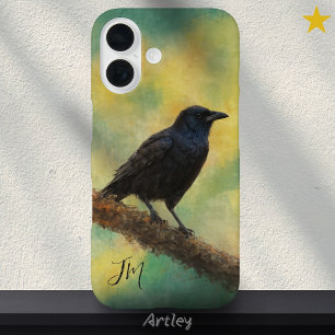 アメリカクロウバードズ絵を描イニシャル名前をカスタムする iPhone 16ケース
