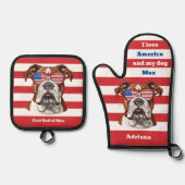 アメリカクール国旗の母親またはブルドッグのパパ 鍋つかみ&鍋敷きセット (正面)