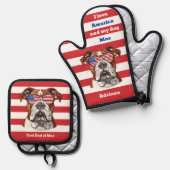 アメリカクール国旗の母親またはブルドッグのパパ 鍋つかみ&鍋敷きセット (正面/裏面)