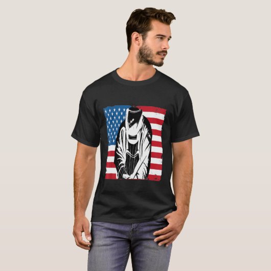 アメリカクール愛国的なアメリカ国旗の溶接機Gif Tシャツ (正面フル)