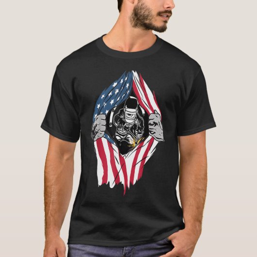 アメリカクール愛国的なアメリカ国旗の溶接機Gif Tシャツ (正面)