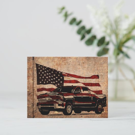 アメリカグランジ国旗とブラックトラック愛国心 ポストカード (スタンド正面)