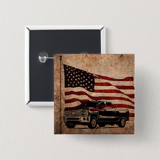 アメリカグランジ国旗とブラックトラック愛国心 缶バッジ (正面&裏面)