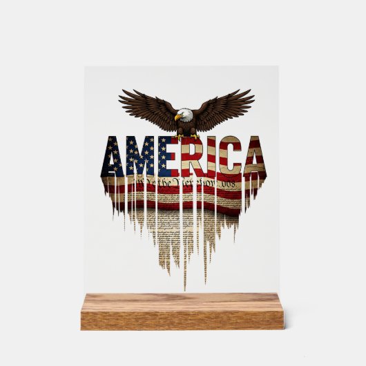 アメリカグランジ国旗とワシ アクリルサイン (正面)