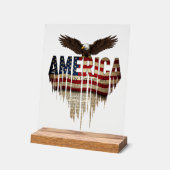 アメリカグランジ国旗とワシ アクリルサイン (傾斜)