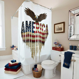 アメリカグランジ国旗とワシ シャワーカーテン