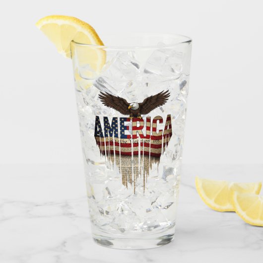 アメリカグランジ国旗とワシ タンブラーグラス (アイス正面)