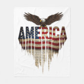 アメリカグランジ国旗とワシ フリースブランケット (正面)
