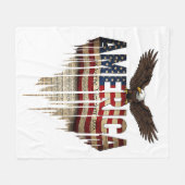 アメリカグランジ国旗とワシ フリースブランケット (正面(横))