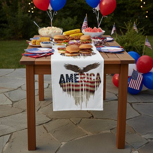 アメリカグランジ国旗とワシ ミディアムテーブルランナー