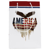アメリカグランジ国旗とワシ ミディアムペーパーバッグ (正面)