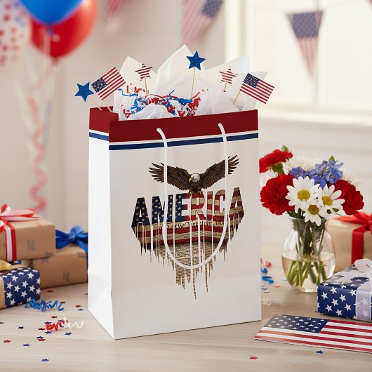アメリカグランジ国旗とワシ ミディアムペーパーバッグ
