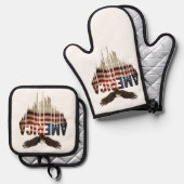 アメリカグランジ国旗とワシ 鍋つかみ&鍋敷きセット (正面/裏面)