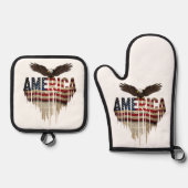 アメリカグランジ国旗とワシ 鍋つかみ&鍋敷きセット (正面)