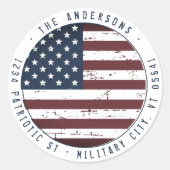アメリカグランジ国旗のパーソナライズされた差出人住所 ラウンドシール (正面)