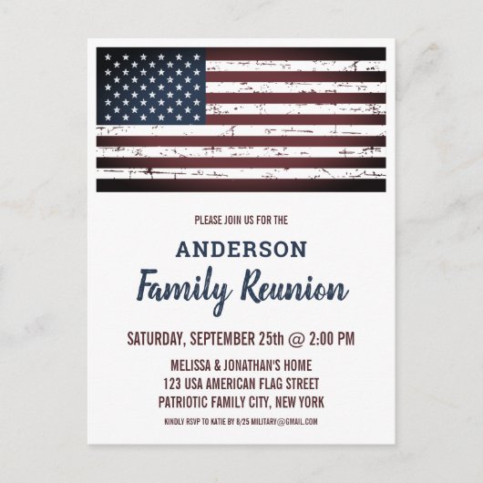 アメリカグランジ国旗の愛国的な家族懇親会 インビテーションポストカード (正面)