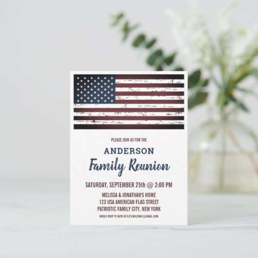アメリカグランジ国旗の愛国的な家族懇親会 インビテーションポストカード (スタンド正面)