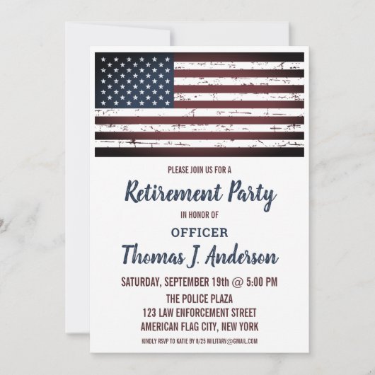 アメリカグランジ国旗の警察の退職パーティー 招待状 (正面)