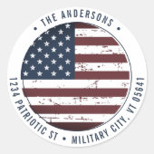 アメリカグランジ国旗の軍隊差出人住所 ラウンドシール (正面)