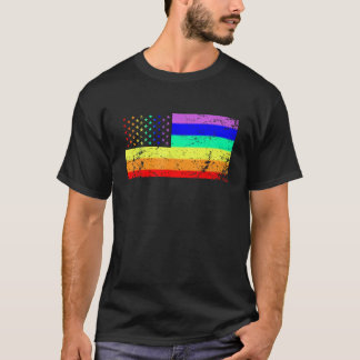 アメリカゲイプライド州旗レインボースターズラインゲイLGBT 4th Tシャツ
