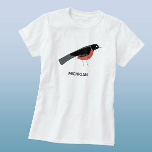 アメリカコマツグミのアート ミシガン州 オーダーメイドのテキスト Tシャツ