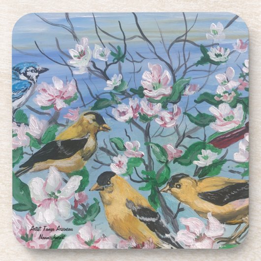 アメリカコメワリの花 Hand Painted Original コースター (正面)