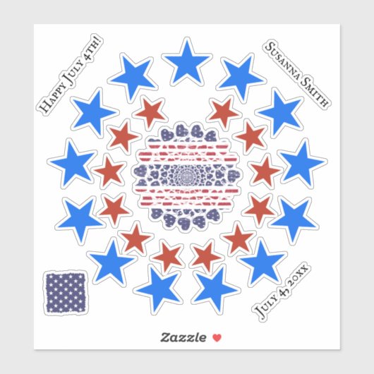 アメリカサイケデリック愛国的ハート絞り染めスター シール (シート)