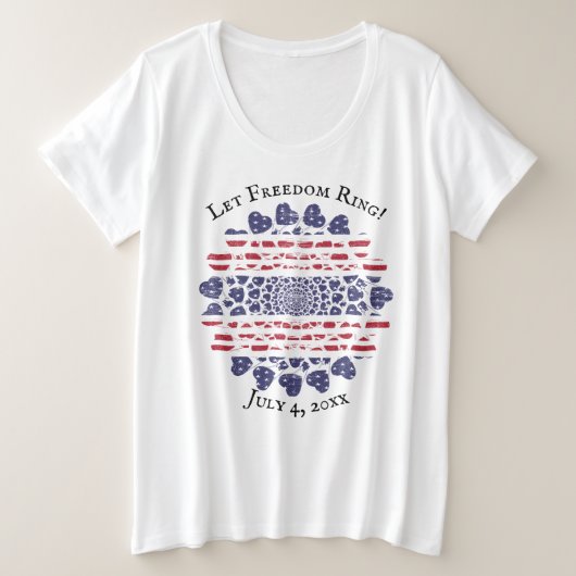 アメリカサイケデリック愛国的ハート絞り染め プラスサイズTシャツ (デザイン正面)