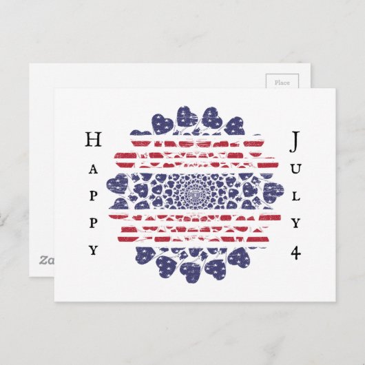 アメリカサイケデリック愛国的ハート絞り染め ポストカード (正面/裏面)