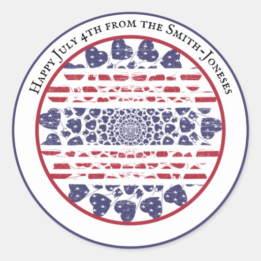 アメリカサイケデリック愛国的ハート絞り染め ラウンドシール (正面)