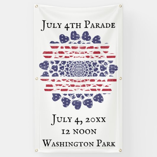 アメリカサイケデリック愛国的ハート絞り染め 横断幕 (縦)