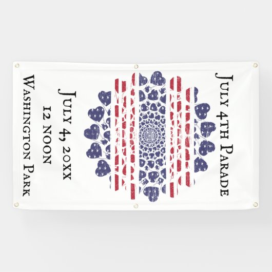 アメリカサイケデリック愛国的ハート絞り染め 横断幕 (横)