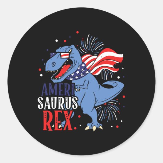 アメリカサウルスレックス7月4日恐竜独立記念日 ラウンドシール (正面)