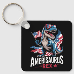 アメリカサウルス ティラノサウルス 恐竜 7月4日 アメリカ国旗 キーホルダー