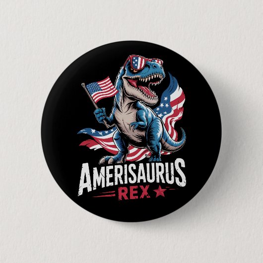 アメリカサウルス ティラノサウルス 7月4日 アメリカ国旗 缶バッジ (正面)