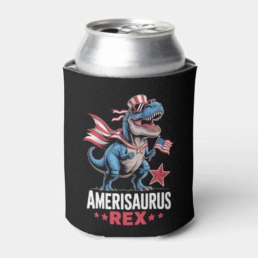 アメリカサウルスTレックス 恐竜 7月4日 アメリカ独立記念日 面白い 缶クーラー (缶正面)